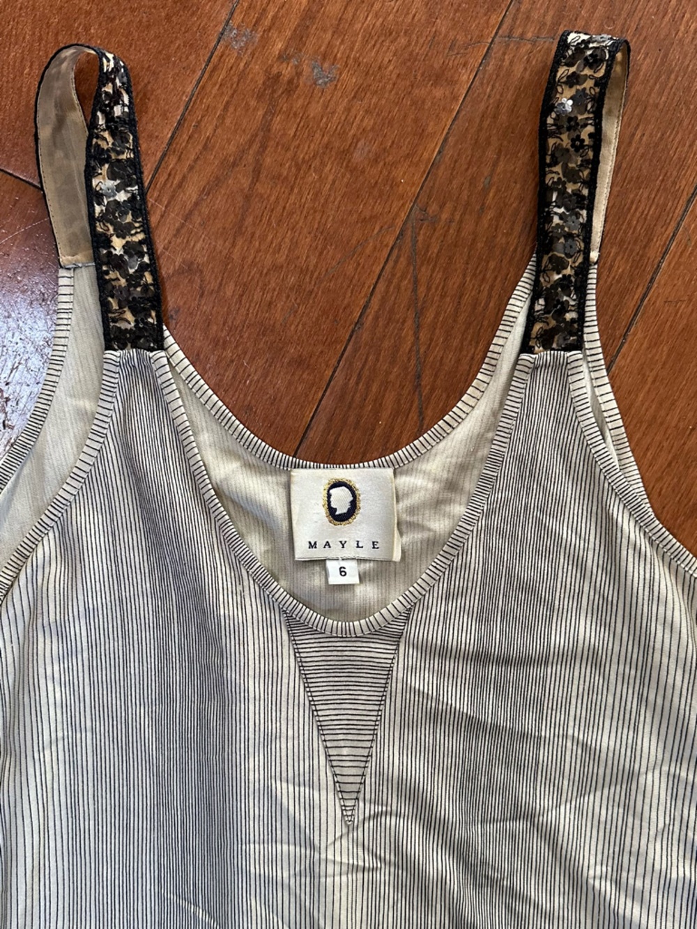 Mayle Cream & Black Striped Tank with beaded straps